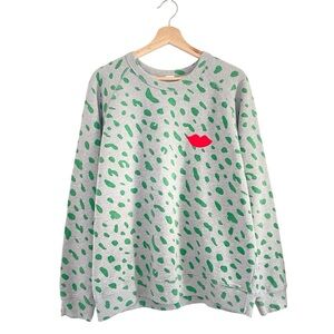 Clare V. Jaguar Sweatshirt Poppy Lips Spotted Pullover Light Grey Mint Opal XL